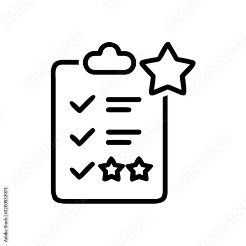 Customer feedback checklist icon with star rating and tick marks line.
