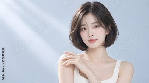 Plakat 透明感のあるモデル女性の自然光ポートレート 韓国風ヘアメイク