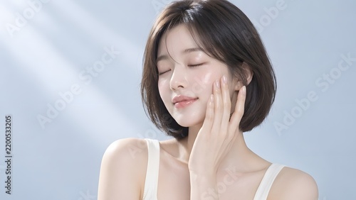 Plakat 透明感のあるモデル女性の自然光ポートレート 韓国風ヘアメイク