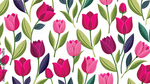 Spring floral seamless pattern texture pink tulip flowers vector illustration with seamless illustration wallpaper backdrop botanical decorative creative commercial download
