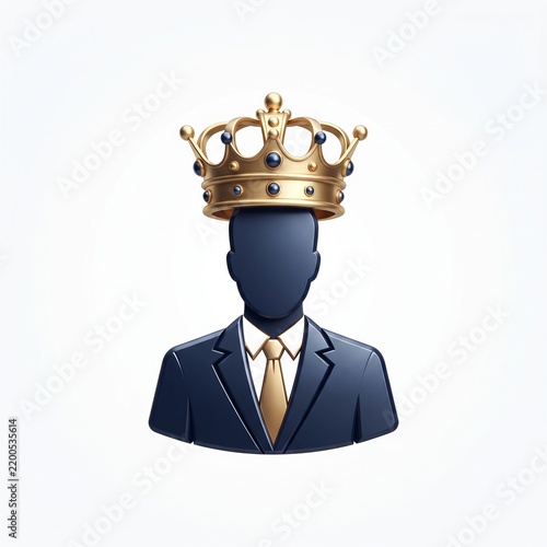 3D leadership icon featuring a crown above a business person silhouette