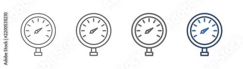 Outline icon set of pressure meters featuring a gas pressure gauge design.