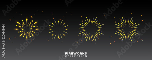 Handcrafted Golden Fireworks Burst Collection Isolated Vector Illustration Set