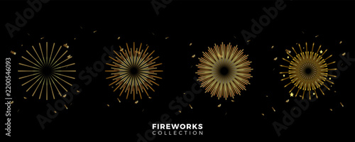 Handcrafted Golden Sunburst Fireworks Collection Vector Illustration Set