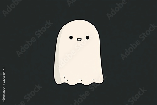 A charming Halloween ghost costume clipart featuring a puffed, roundish white sheet with small eyeholes and a happy mouth.