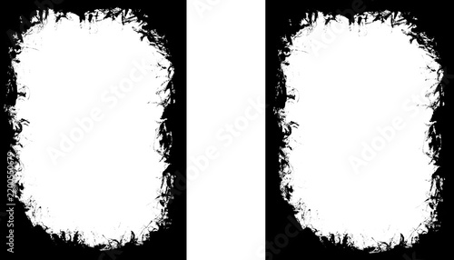 Two Abstract Distressed Shapes on Black – Hand Drawn Jagged Frame Pair for Modern Designs