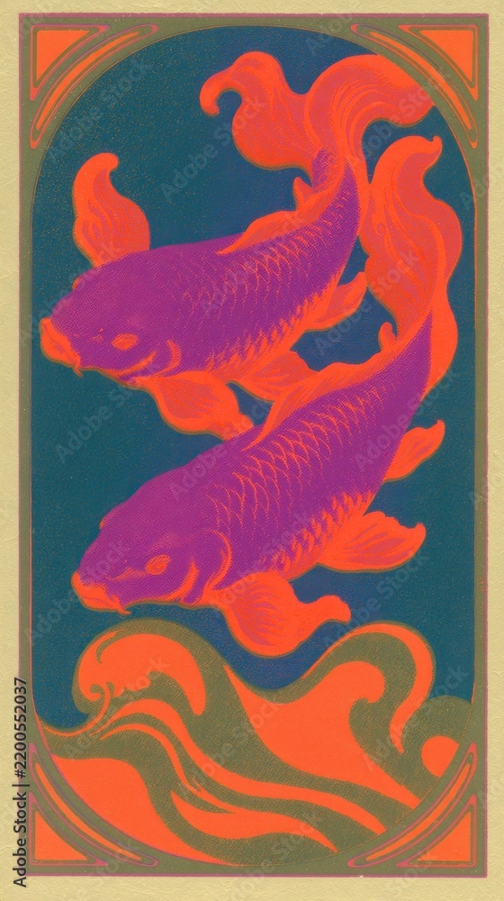 Obraz premium Vibrant koi fish art in neon colors, perfect for mobile wallpaper.