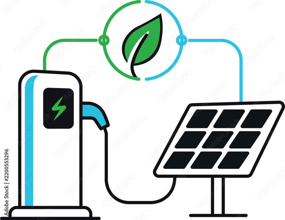 Obraz premium Solar-Powered Electric Vehicle Charging Station Concept Vector Illustration