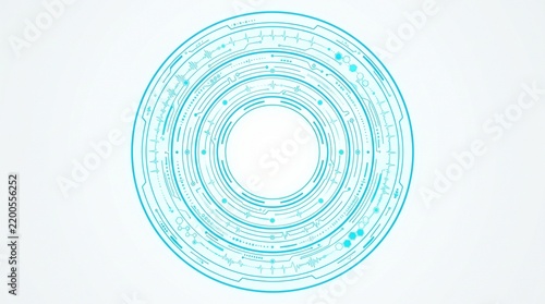 Abstract green circular pattern with geometric lines and concentric rings forming a modern techno design element