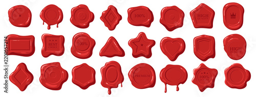 Obraz na płótnie Collection of various red wax seals with unique designs and shapes