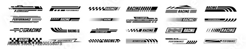 Set of racing and performance style decals and stripes collection