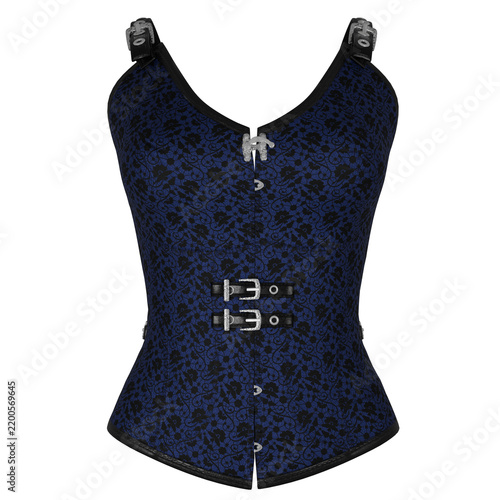 Blue black floral jacquard gothic corset top