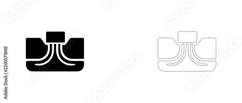 Underground power cable trench cross section vector icon filled and outline, subsea wind farm cable grid symbol.