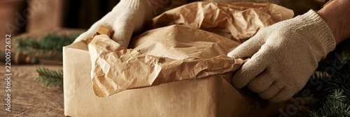Gloved Hands Packaging with Brown Kraft Paper