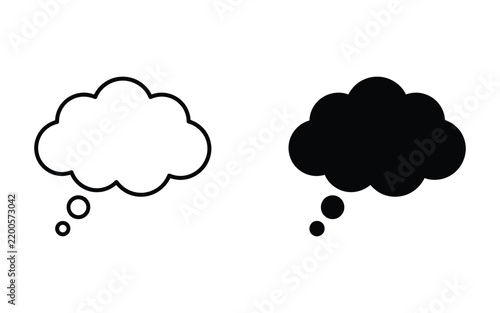 Thought bubble outline and solid black icon pair for comic and design with thought cloud
