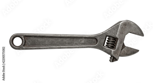 Fotografía Single old metal adjustable wrench with visible wear and tear is positioned hori