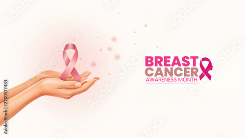 Hands holding a pink ribbon symbol representing breast cancer awareness and support for women health care