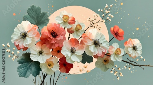 Artistic Cream Modern Floral Arrangement Suggesting Serenity Creativity