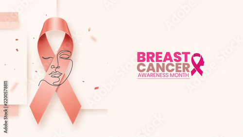 Breast cancer awareness background with pink ribbon symbol and medical illustration on a soft light background