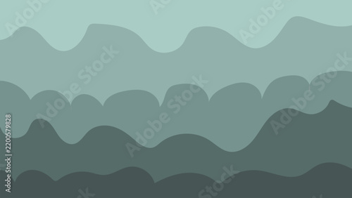 Minimalist layered landscape backdrop with gradient dark green and dusty teal waves