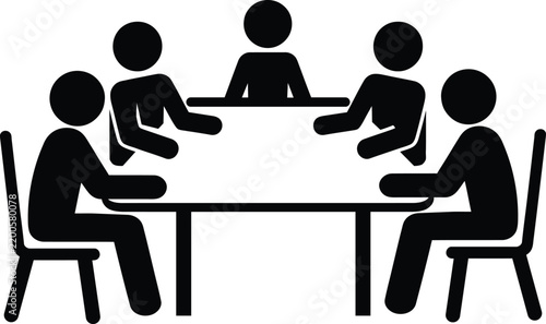 Five people having a business meeting around a table in a conference setting