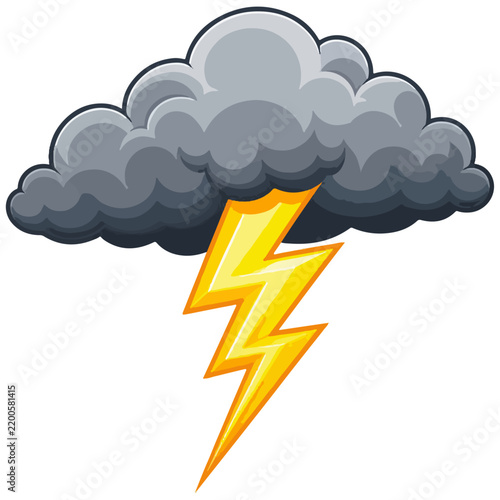 Dark Storm Cloud With Yellow Lightning Bolt Icon Isolated On White Background