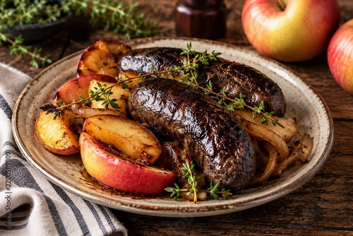 Blood sausage with roasted apples and onions