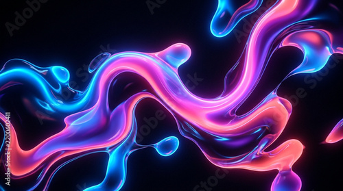 Abstract neon liquid splash with glowing pink and blue light