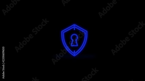 Blue Neon Glowing Shield with Keyhole Icon Animated Motion Video Loop Isolated on Black Background, Cyber Security, Data Protection, Privacy, and Network Safety Graphic