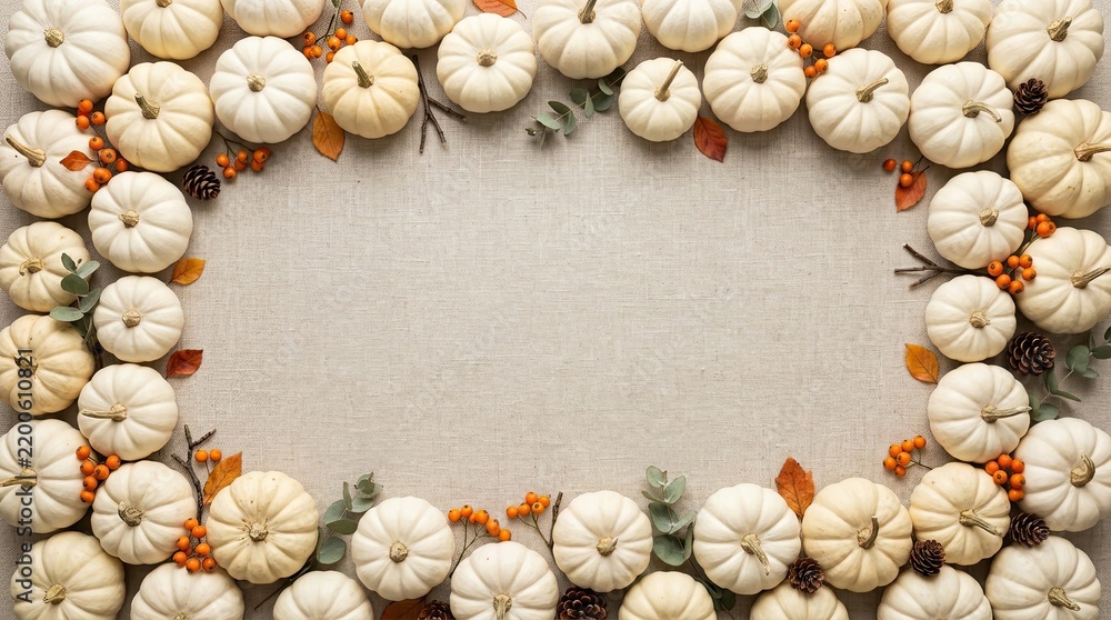 Obraz premium An abundant harvest of autumnal pumpkins a festive thanksgiving day border and background