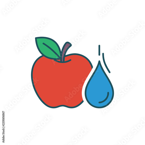 Red apple with blue water drop vector icon illustration