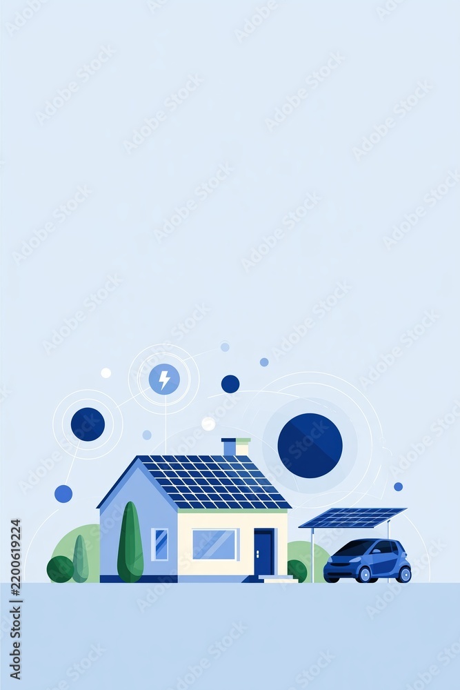 Obraz premium Smart home with photovoltaic roof and solar carport charging electric vehicle