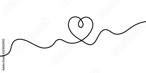 Continuous Line Heart and Wave Vector Illustration