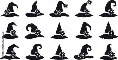 A diverse collection of halloween witch hats a spooky bundle featuring various styles and designs for festive celebrations and costumes