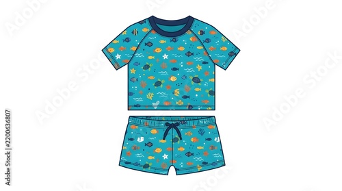 Kids Short Sleeve Swimsuit Set with Underwater Ocean Animal Print