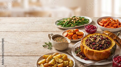 Thanksgiving feast spread showcasing baked turkey, sides, and holiday dishes for bakery catering inspiration