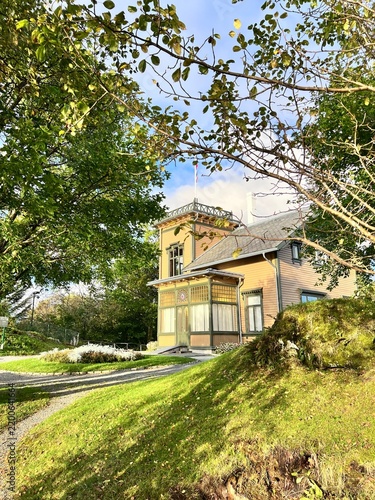 Troldhaugen, the former home of Norwegian composer Edvard Grieg and his wife Nina, in Bergen, Norway. The historic villa is surrounded by a beautiful garden overlooking Nordåsvannet and is now a museu