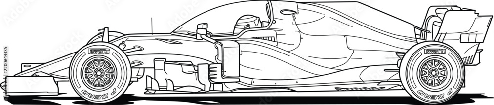 Obraz premium Formula One Car, Detailed Line Art Illustration, Motorsports Design, Racing Vehicle Concept, Automotive Icon with Sketch