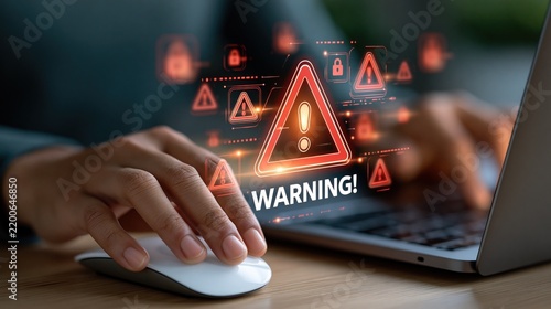 Digital security warning alert on computer screen