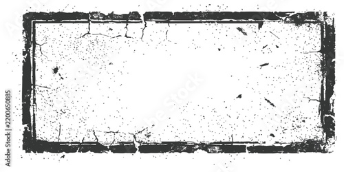 Black rectangular frame with a rough distressed texture and grunge edges for artistic design projects