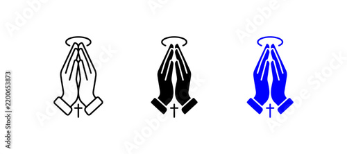 Praying Hands Icon with Cross and Halo - Christian Faith, Hope, Prayer, Spirituality Vector Symbol