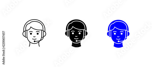 Customer Support Agent wearing Headset Icon - Call Center Representative, Helpdesk Consultant, Technical Support Vector Symbol