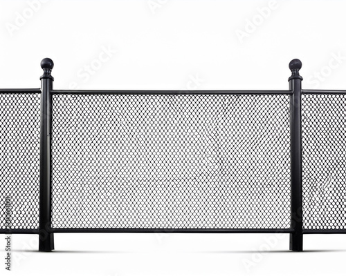 A Sturdy Black Metal Chain Link Fence Section Isolated on a Clean White Background