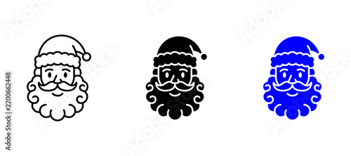 Santa Claus Head Icon with Hat and Beard - Christmas Character, Friendly Father Christmas Vector Symbol