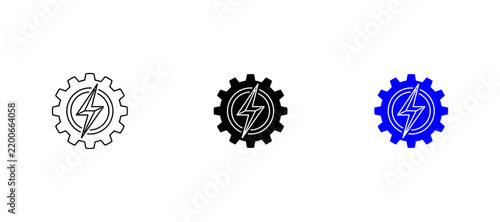 Gear with Lightning Bolt Icon - Electrical Energy, Power Generation, Industrial Technology Vector Symbol