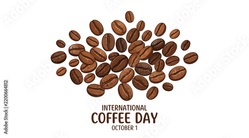 International Coffee Day Vector Illustration with Scattered Roasted Coffee Beans on White Background
