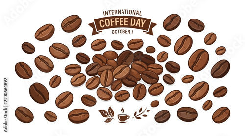 International Coffee Day Vector Illustration with Scattered Roasted Coffee Beans