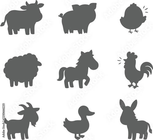 Set of Farm Animals Silhouettes Collection Vector Illustration