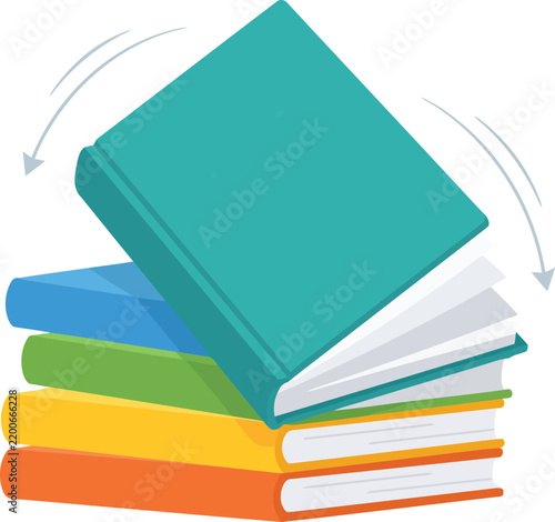 Stack of Colorful Books with Open Book Falling Vector Illustration