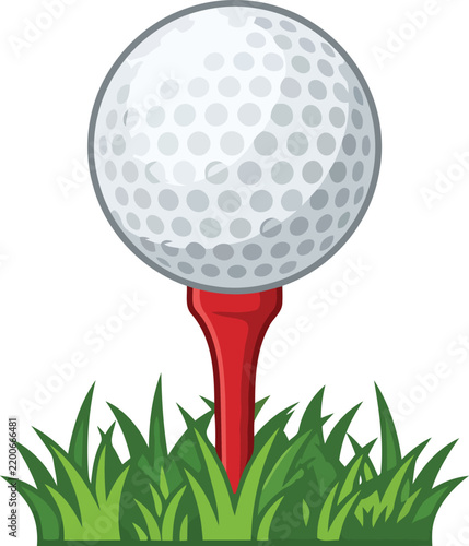 Golf Ball on Red Tee in Green Grass Vector Illustration